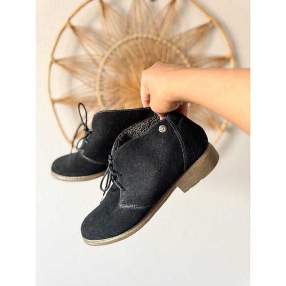 Eddie Bauer “Valerie” Black Suede Leather Chukka Ankle Boots Fur Lined 8.5 - Picture 1 of 10